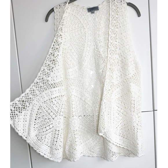 Joseph A Crochet Vest Size Small Festival Boho Hippie Ivory Color Grandma Chic - Picture 2 of 6